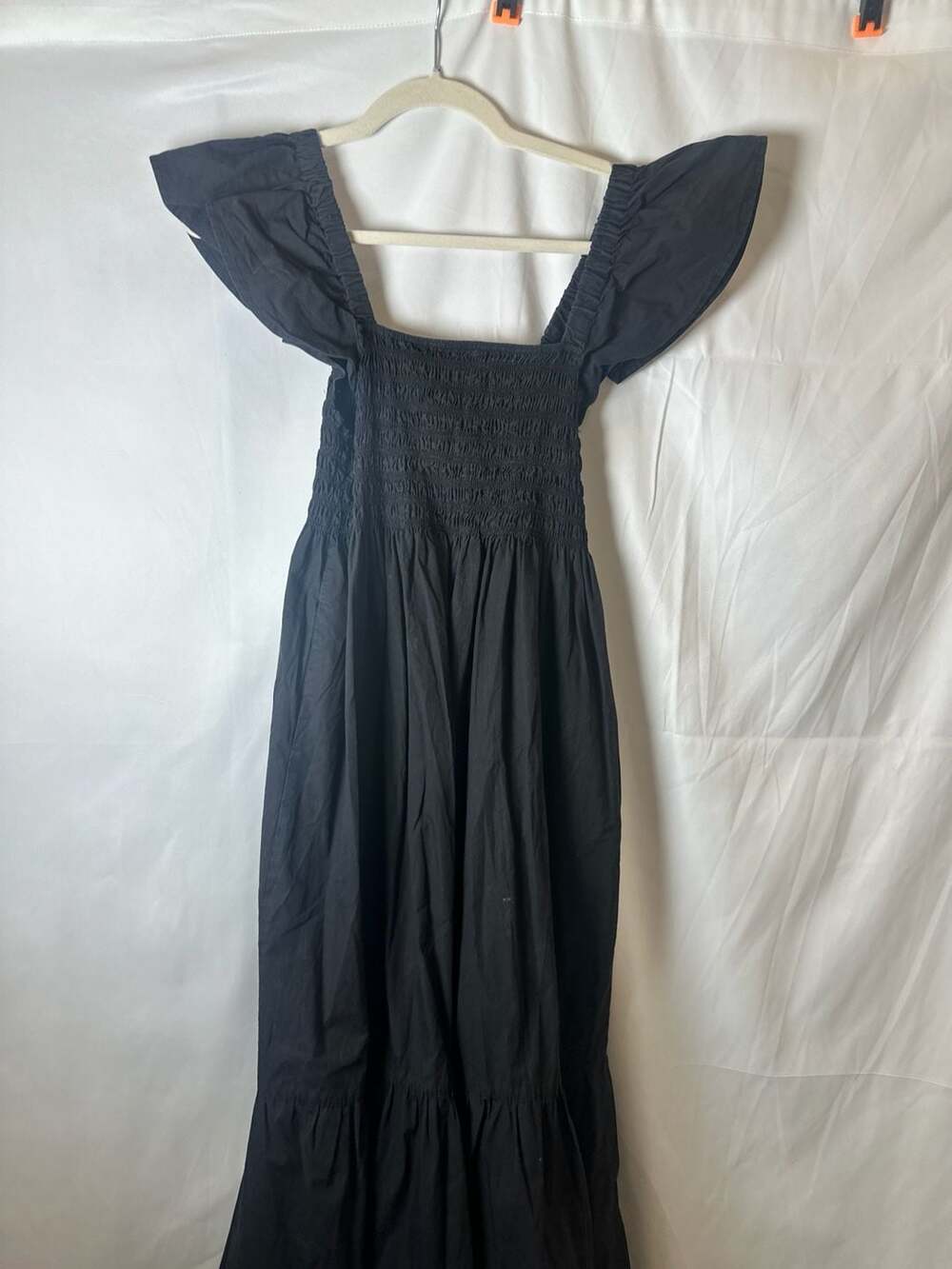 AQUA Black Smocked Tiered Cotton Midi Dress with Ruffle Sleeves, Size S - Picture 4 of 5